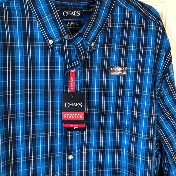 NWT Chaps Easy Care Button Down Plaid Shirt Blue - Picture 2 of 4
